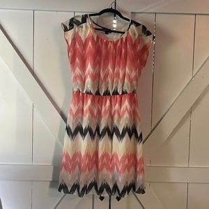 AB Studio Boutique swing dress size 12.  Beautiful coral, tan, white and black.